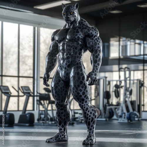 Black Panther Bodybuilder in the Gym photo