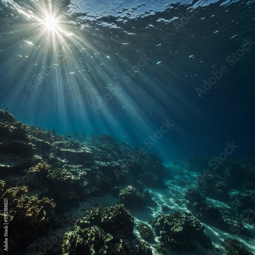 Wallpaper Mural A deep ocean scene with sunlight streaming through the water.

 Torontodigital.ca