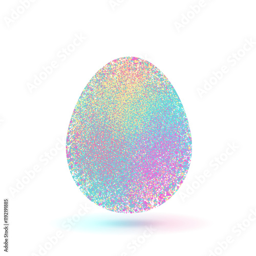 Holographic colorful Easter egg with a glittery pastel texture, isolated on a white background. Vector holiday design