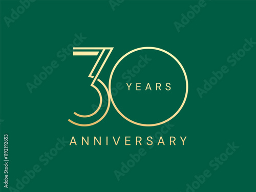 30th Anniversary luxury gold celebration with overlapping slim numbers logo typography vector design concept. Thirty years anniversary gold for celebration event, business company, invitation.