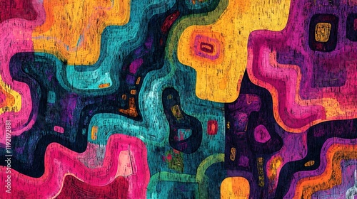 Dynamic abstract map-inspired textures with vivid colors and maze-like patterns