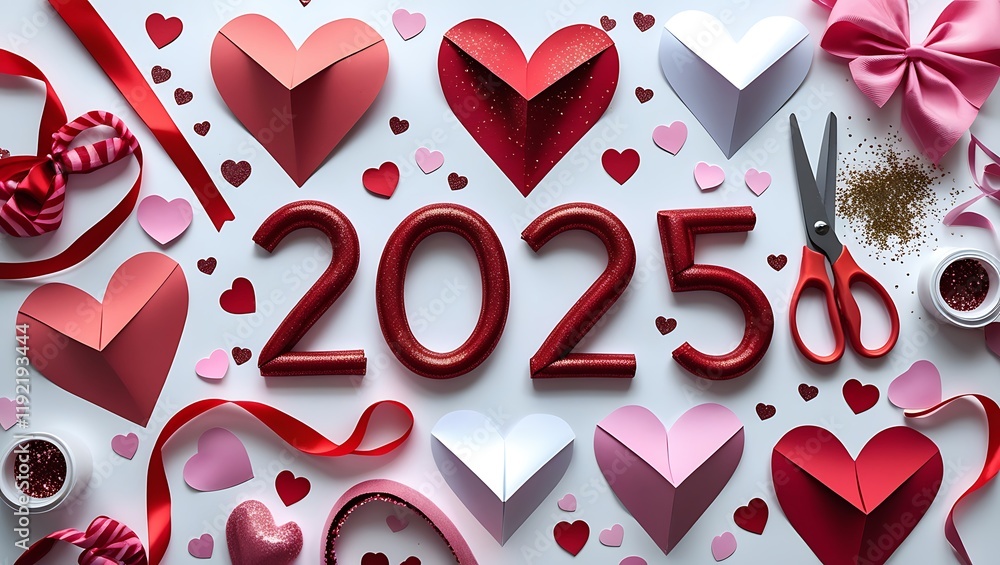 Valentine's Day 2025 design with vibrant red hearts, glowing bokeh lights, and elegant typography on a white background for festive holiday celebration Valentine's Day 2025 design with vibrant red hearts, glowing bokeh lights, and elegant typography on a white background for festive holiday celebration