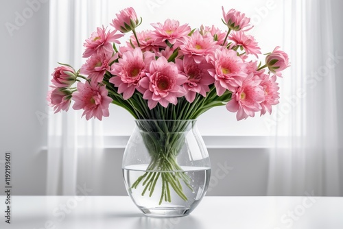 Wallpaper Mural Pink chrysanthemum flowers in a glass vase with a beautiful bouquet arrangement on white background Torontodigital.ca