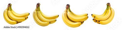 Four bunches of ripe yellow bananas isolated on black background