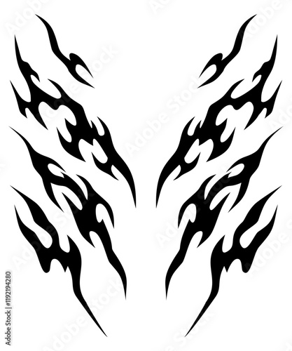 Tribal flames tattoo design set, neo tribal flames shaped tattoo