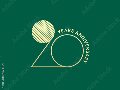 20th Anniversary luxury gold celebration with Connected lines slim numbers logo typography vector design concept.Twenty Years anniversary gold template for celebration event, business,card, company.