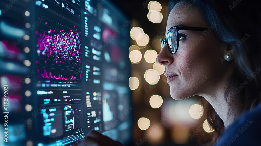Business Insights Analyst Interacting with Virtual Dashboard of Predictive Analytics
Business Insights Analyst Interacting with Virtual Dashboard of Predictive Analytics