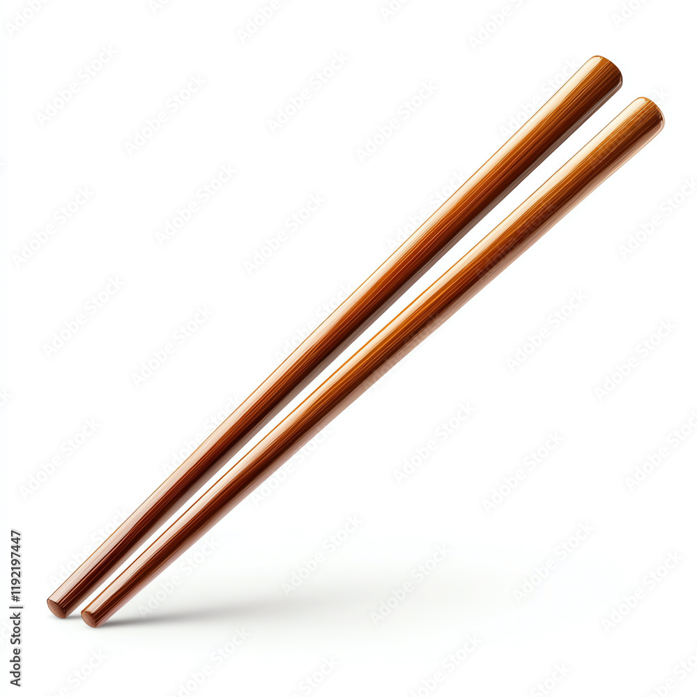 A pair of elegant wooden chopsticks on a white background, perfect for Asian cuisine and dining experiences. A pair of elegant wooden chopsticks on a white background, perfect for Asian cuisine and dining experiences.