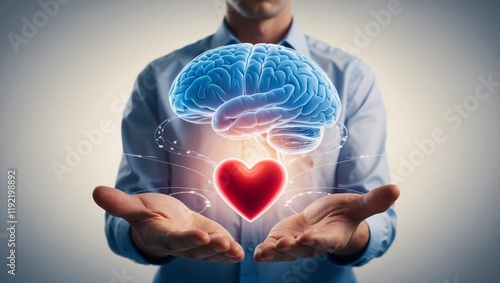 Work emotional intelligence. A visual metaphor depicting the balance between intellect and emotion, represented by a brain and a heart