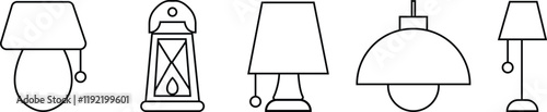 Lamp Silhouettes icon set, Lighting Fixtures vector of graphic design elements modern interior equipment. Chandeliers, used for Interior Design and Home Decoration, styles, on transparent background