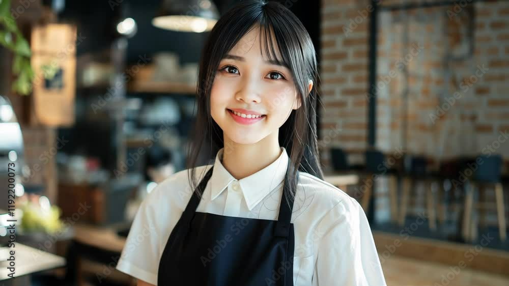 Pretty Asian woman working as waitress at coffee shop Pretty Asian woman working as waitress at coffee shop