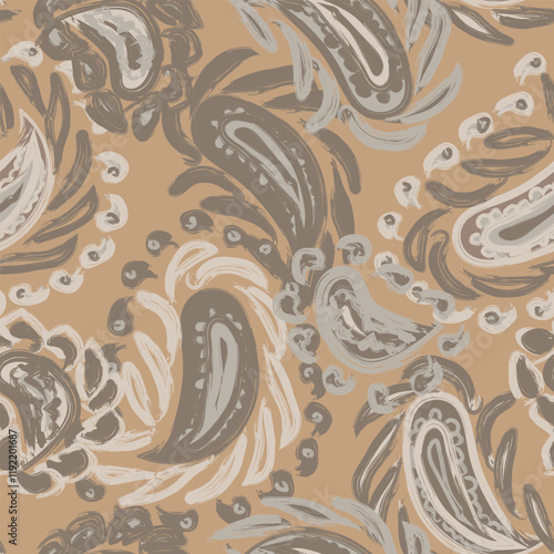 Neutral Colour Paisley abstract Seamless Pattern Design