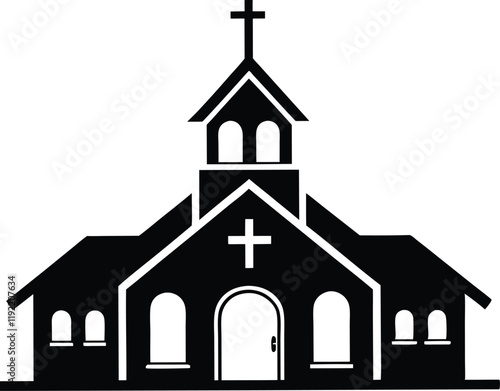 Christianity church building with cross icon silhouette