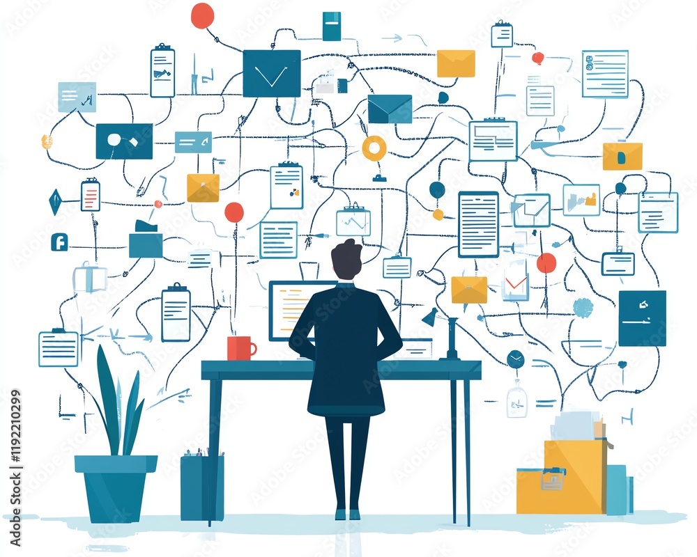 Complicated business management, chaotic decisionmaking process, tangled organizational structure, illustrating the confusion and mess of disorganized workflows Complicated business management, chaotic decisionmaking process, tangled organizational structure, illustrating the confusion and mess of disorganized workflows