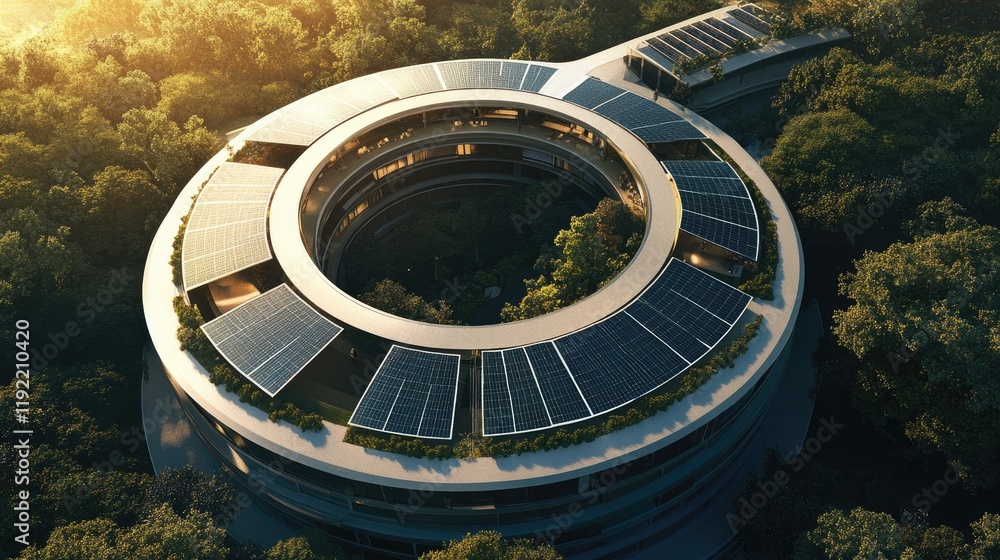 Obraz premium Eco-Friendly Circular Building with Solar Panels