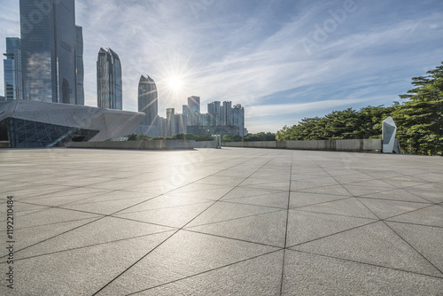 Obraz na płótnie Empty city square with modern buildings scenery in Guangzhou, China. Outdoor city background. w salonie