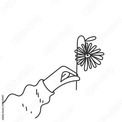 hand drawn doodle hand holding wilted flower