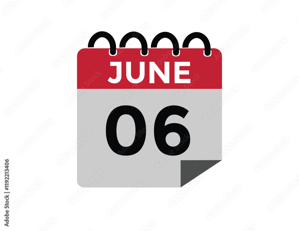 June 6 - Daily Calendar Icon with day of month
June 6 - Daily Calendar Icon with day of month