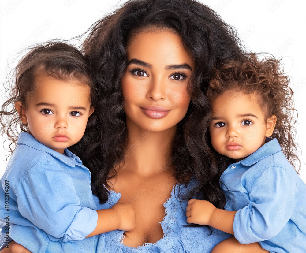 Mother holding her two adorable twin babies Mother holding her two adorable twin babies