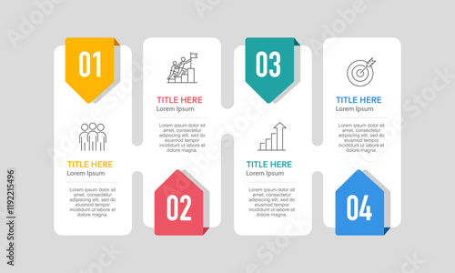 Infographic 4 Steps for business to success. Presentation, Resource, Teamwork, Report and Strategy. Vector illustration.