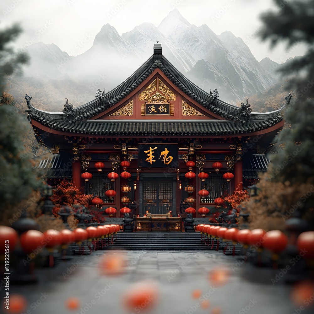 Majestic Chinese Temple Decked in Festive New Year Adornments Majestic Chinese Temple Decked in Festive New Year Adornments