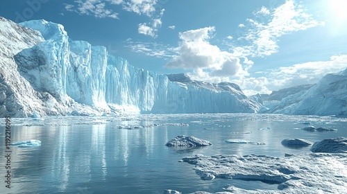 Wallpaper Mural A 3D scene illustrating climate change, showing a melting ice cap with rising water levels and fragmented glaciers. Torontodigital.ca