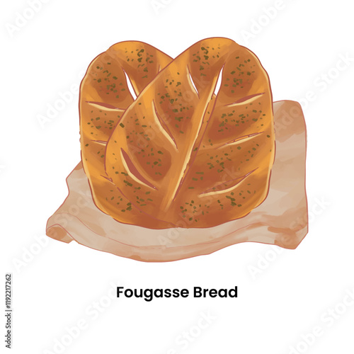 Pastries and Bread Illustration Fougasse Bread