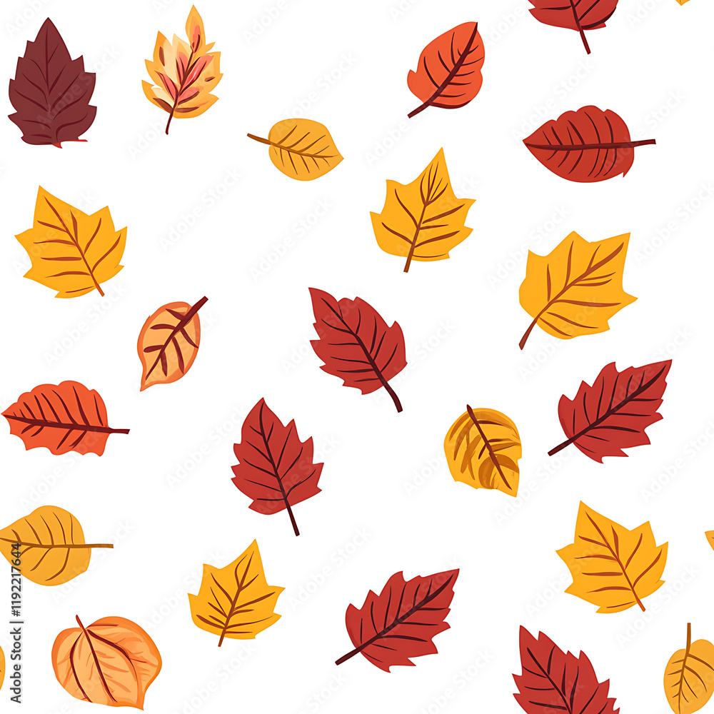 Obraz premium Seamless pattern featuring vibrant fall leaves in various colors against a white background