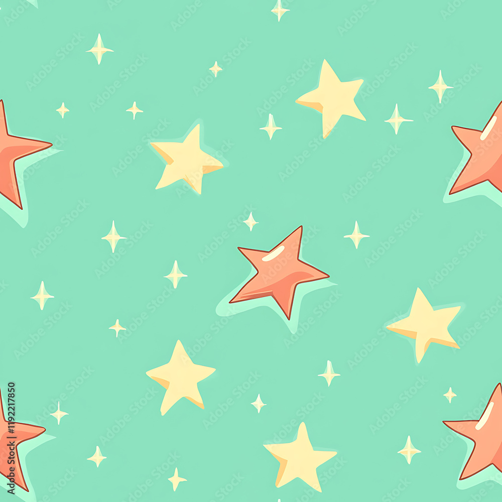 Multicolored star seamless pattern on a soft mint background creating a playful and vibrant atmosphere for various design uses Multicolored star seamless pattern on a soft mint background creating a playful and vibrant atmosphere for various design uses