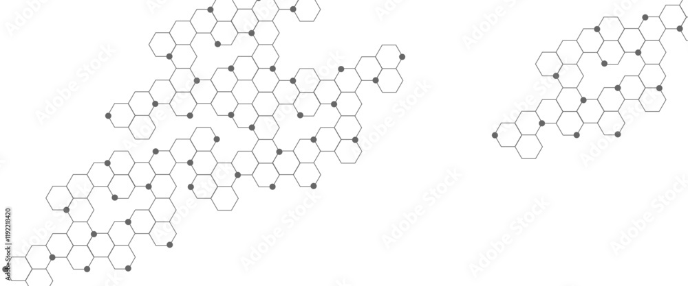 Abstract technology or medical background with hexagons shape pattern. Background of hexagon geometric black pattern. Graphic digital science concept design.