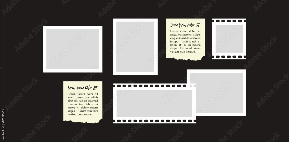 Fototapeta premium Pictures or photos frame collage layout abstract photo frames and digital photo wall template