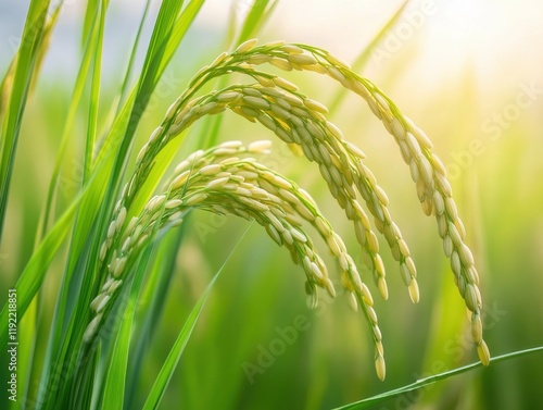 Wallpaper Mural A rice plant with grains close-up. Featuring detailed textures and natural color. Emphasizing the growth and development of rice. Ideal for agricultural studies and educational content. Torontodigital.ca