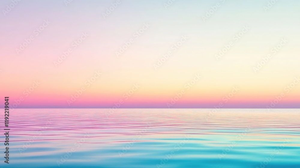 Fototapeta premium Vivid gradient concept. Gentle waves lapping against a serene, pastel-colored horizon at dawn.