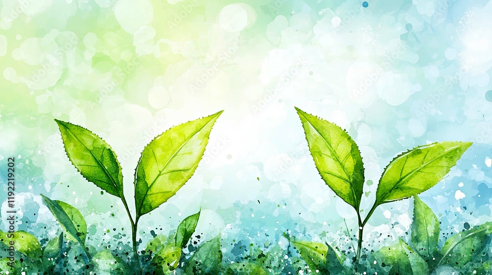 Watercolor Green Leaves: Nature, Spring, Botanical Art Watercolor Green Leaves: Nature, Spring, Botanical Art