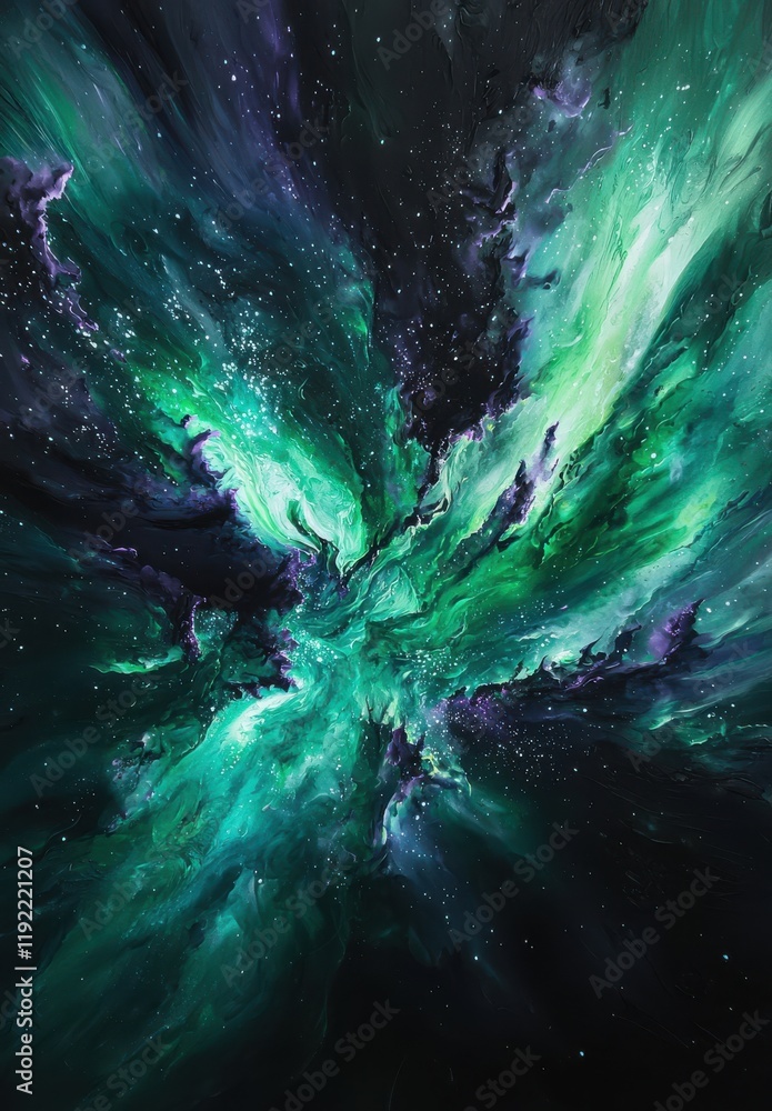 Obraz premium Emerald Nebula Painting Captures Cosmic Energy and Celestial Beauty