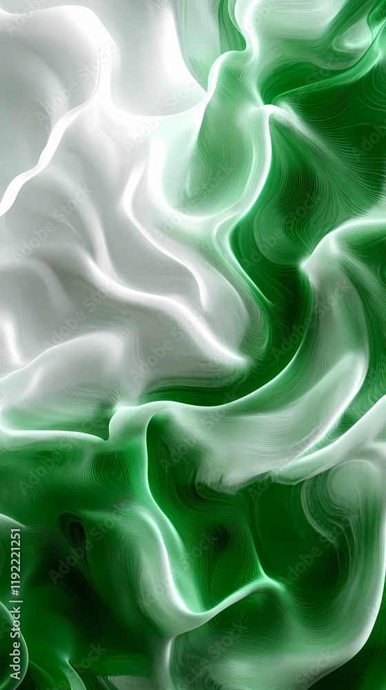 Fototapeta premium Digital technology green and white flowing lines poster background