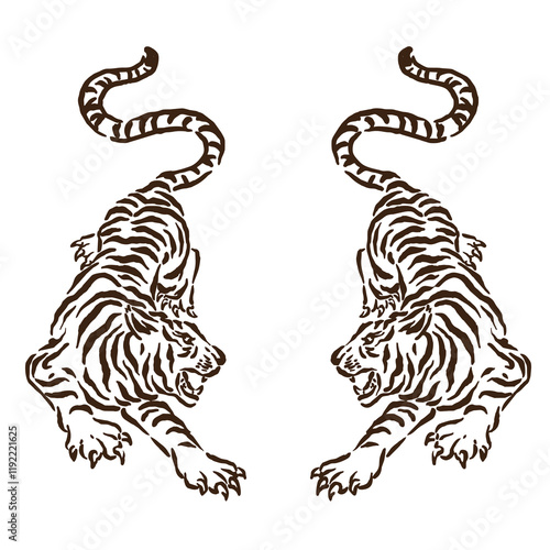 vector sketch of a very fierce and dashing tiger that is unique