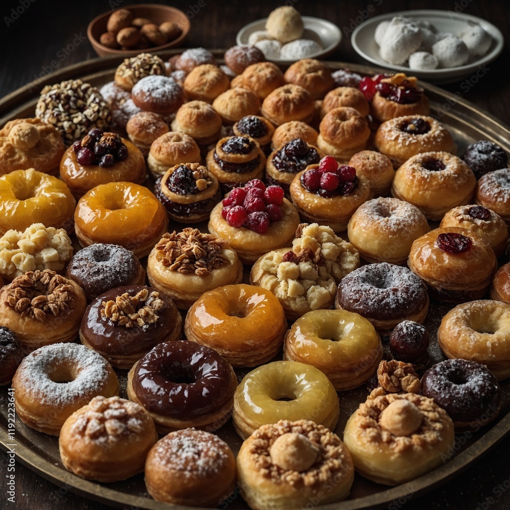 A collection of Turkish sweets and pastries on a tray. A collection of Turkish sweets and pastries on a tray.