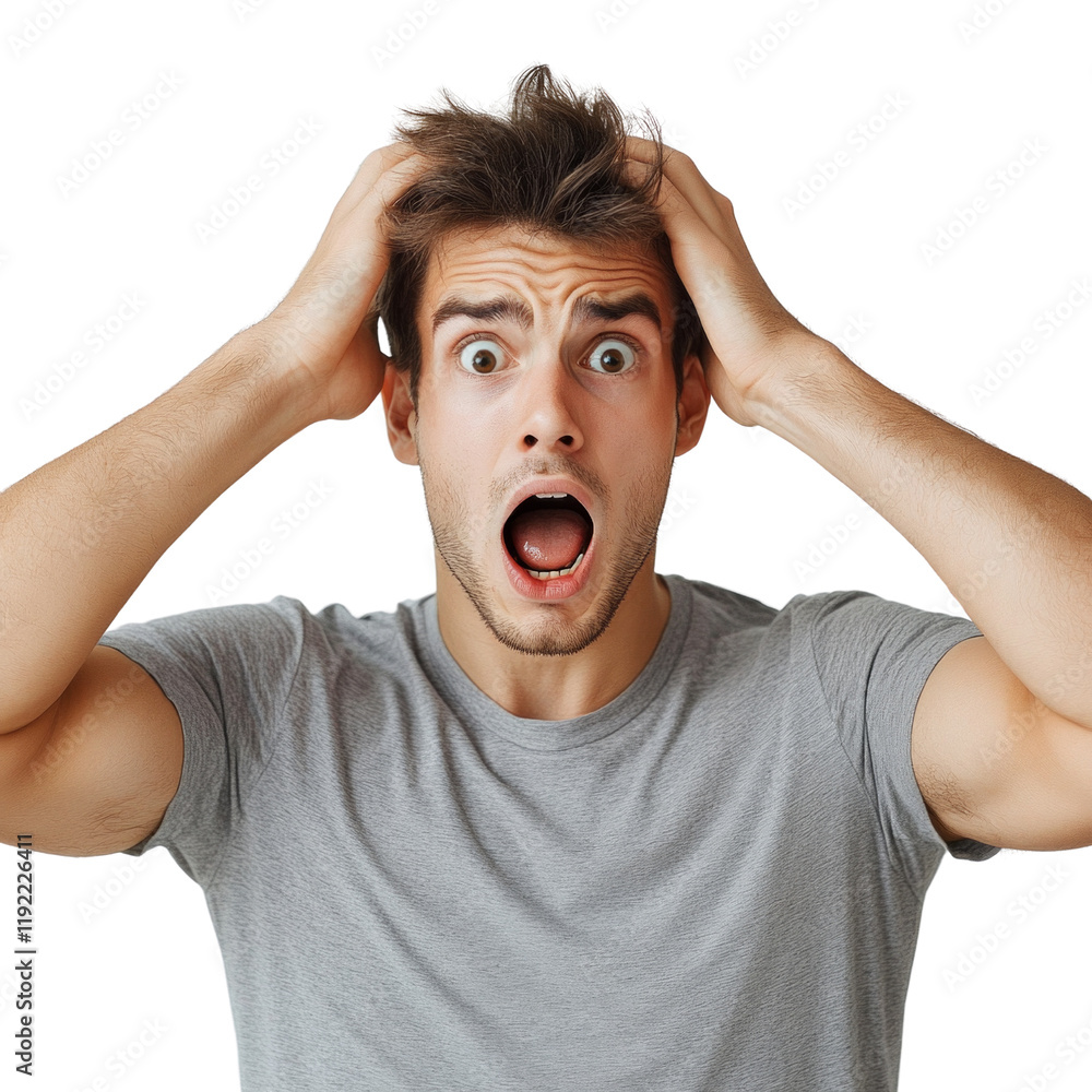 A man with messy hair and a surprised expression on his face A man with messy hair and a surprised expression on his face