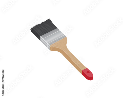 vector design of a hand brush made of wood and aluminum consisting of red, brown and black on the front bristles