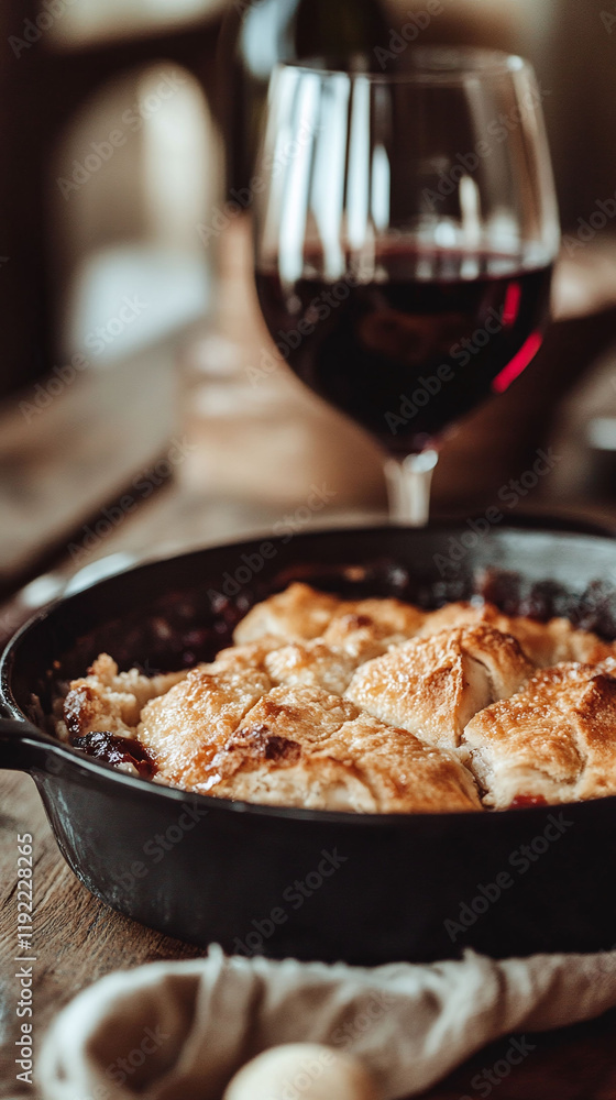 Chicken Cobbler paired with a glass of red wine for a cozy dinner. Chicken Cobbler paired with a glass of red wine for a cozy dinner.