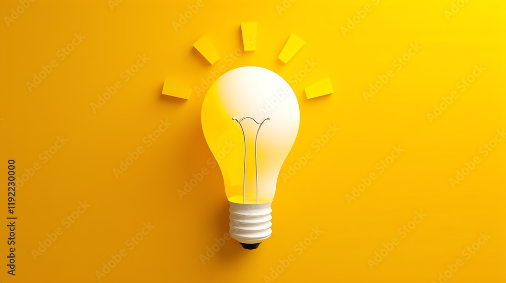 A lightbulb with a yellow glow on a yellow background. A lightbulb with a yellow glow on a yellow background.