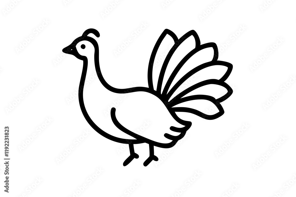Stylized Peacock Silhouette Icon on Bright White Canvas Stylized Peacock Silhouette Icon on Bright White Canvas