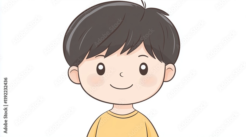 Clip art illustration of a cute little boy with black hair. Friendly cartoon child. A kid with a smiling face Clip art illustration of a cute little boy with black hair. Friendly cartoon child. A kid with a smiling face