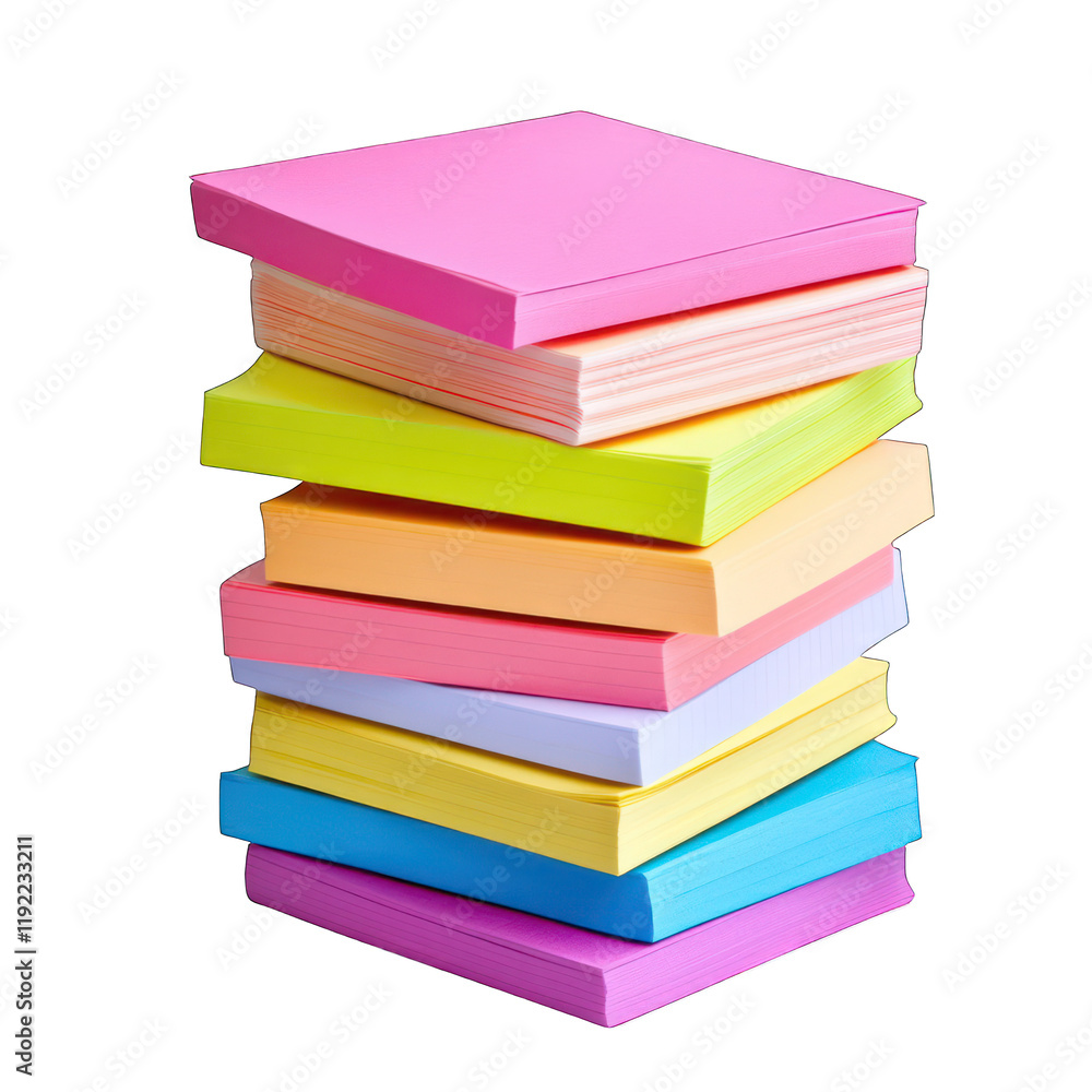 Stack of colorful sticky notes isolated on transparent background