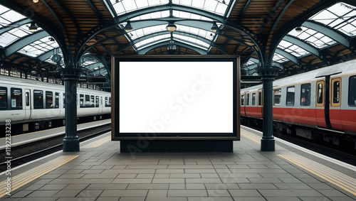 Blank mock-up billboard on a train station platform