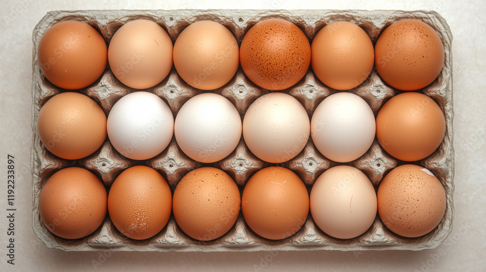 Nestled Eggs: Close-up Brown & White Eggs in Carton
Nestled Eggs: Close-up Brown & White Eggs in Carton