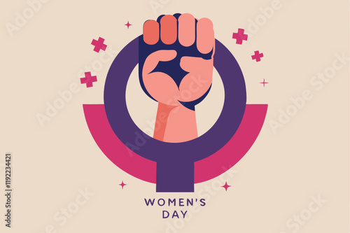 Women's day celebration with empowering feminist symbol and raised fist
