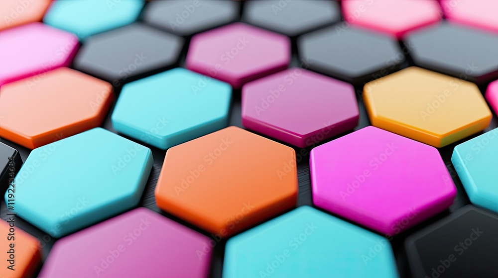 Vivid gradient concept. Colorful hexagonal tiles arranged in a striking geometric pattern. Vivid gradient concept. Colorful hexagonal tiles arranged in a striking geometric pattern.
