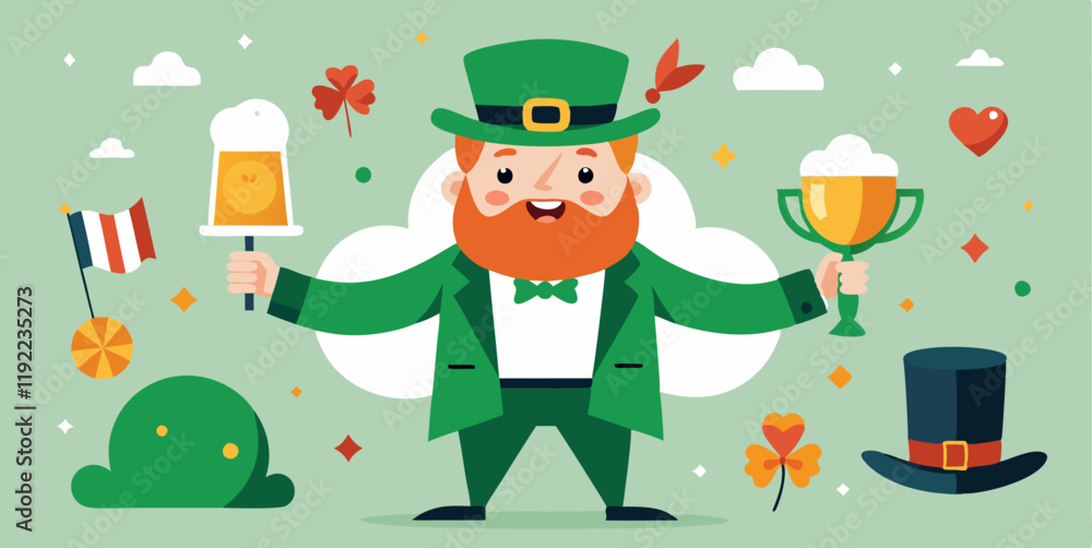 Fototapeta premium Saint patrick's day festivities with leprechaun and beer